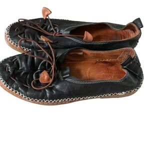Spring step Berna elastic vamp-tie leather loafers flexible black womens sz 39